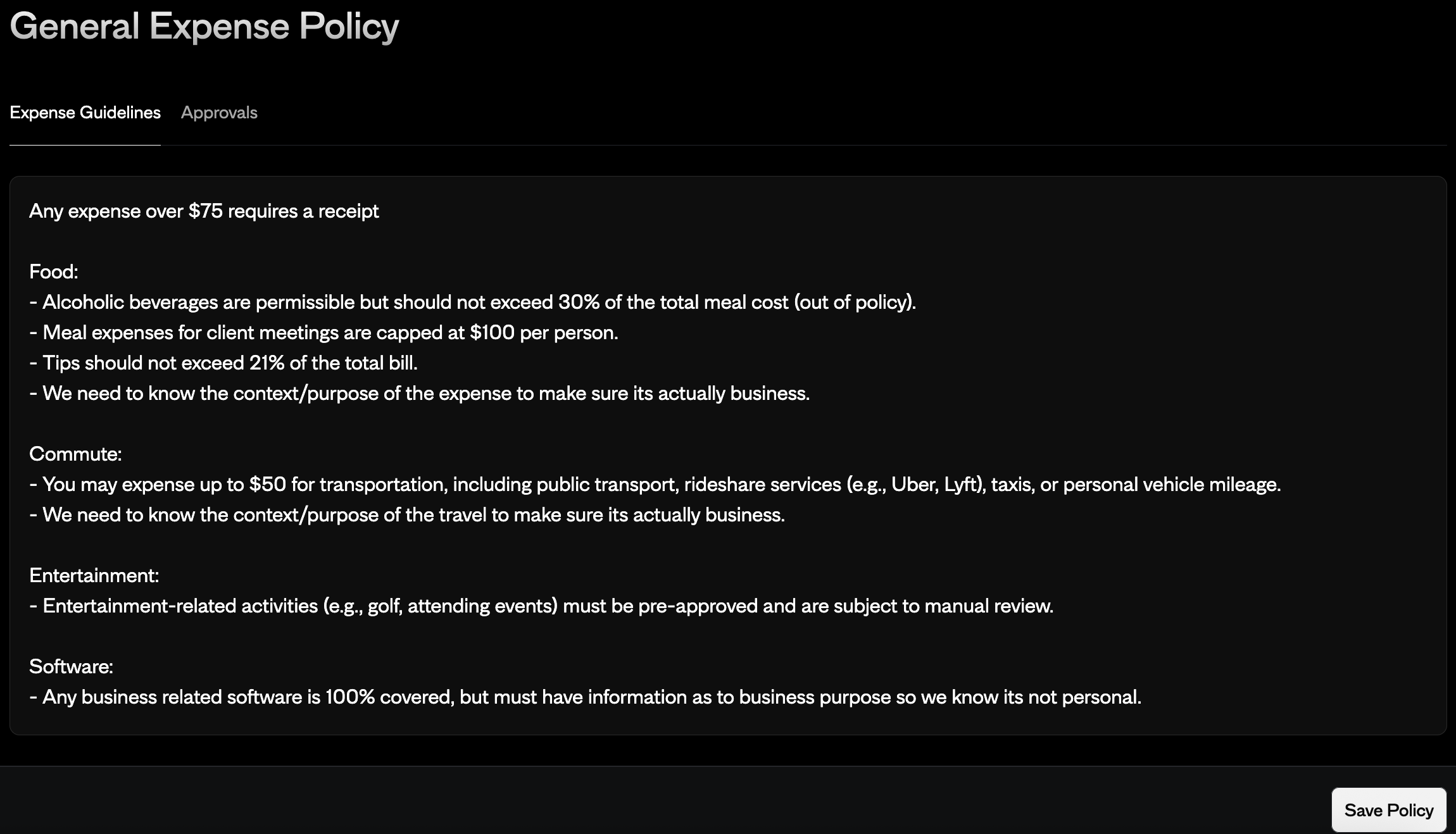 Edit Expense Policy with TARS