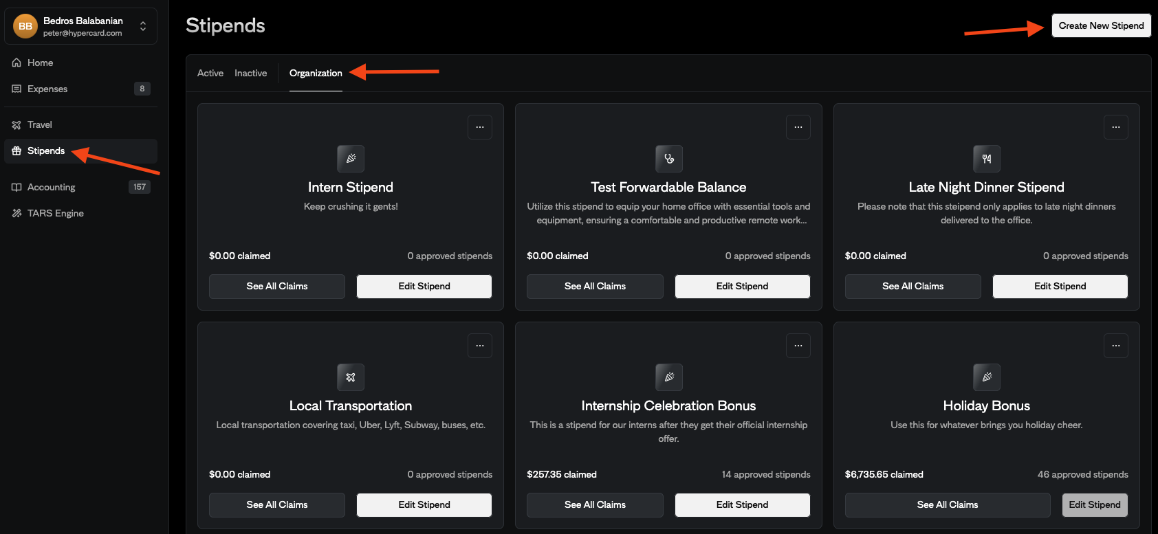 Admin Stipends Functionality