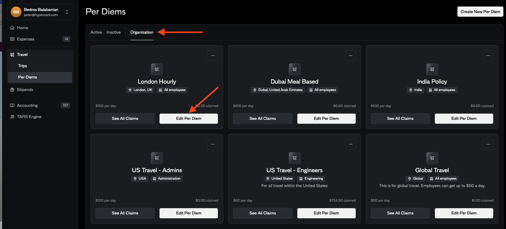 Editing Per Diems as an Admin