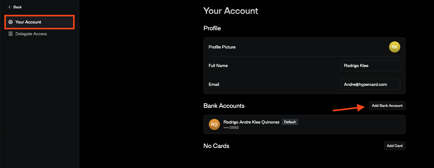Add User Bank Account in Hyper